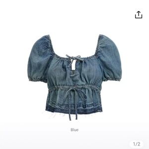 Ganni Denim Puff Sleeve drawstring Peplum
Top Sz 40 US8-10